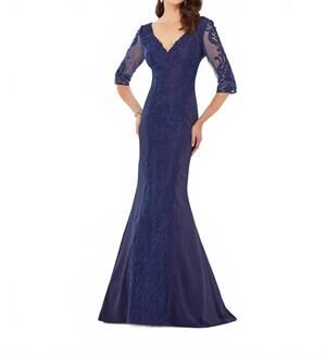 NEW MONTAGE BY MON CHERI mermaid gown in navy